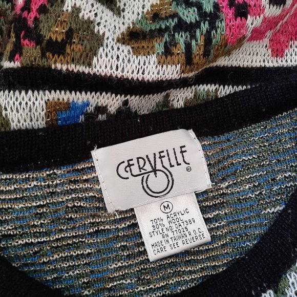 Vintage Cervelle Wool Blend 80s Floral Stripe Knit Oversize Tunic Length Sweater - Picture 6 of 6